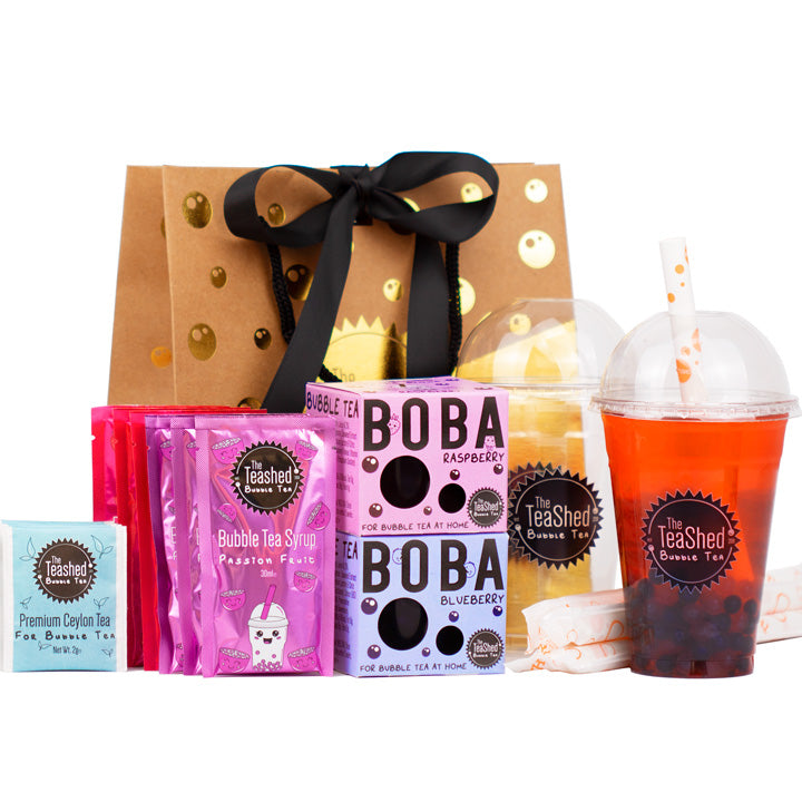 Fruity Bubble Tea Kit Gift Box 3 Servings Passion Fruit Syrup, Strawberry  Popping Boba, Tea Bags and Paper Straws Bubble Tea at Home 