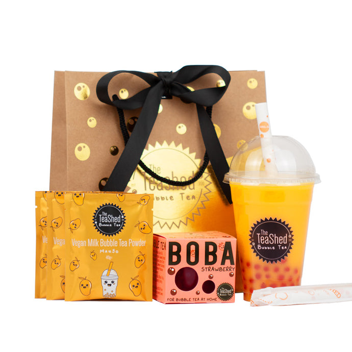 bubble tea kit gift set with vegan powder and boba