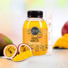 Load image into Gallery viewer, Tropical Ready To Drink Bubble Tea Bottle - Contains Passion Fruit Popping Boba, Mango Iced Tea &amp; Straw - 250ml
